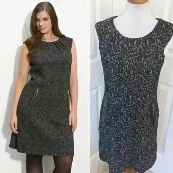 Eliza j Ponte gray leather animal print dress 8 - Picture 1 of 8